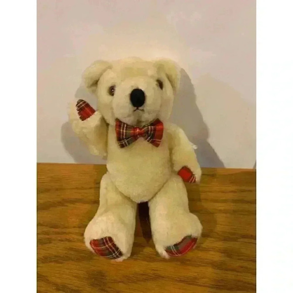Mini 7” bear stuffed animal with plaid bow tie‎ - Picture 2 of 4